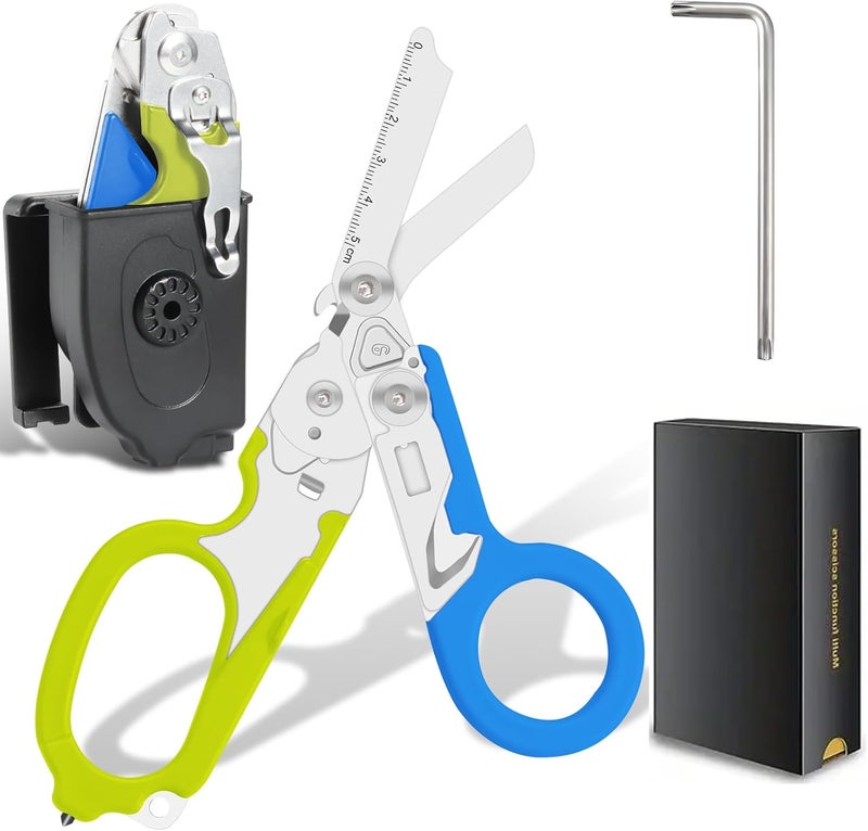 Lemasa 6-in-1 trauma shears - emergency responders, outdoor emergencies, medical staff, and outdoor camping, Gift box packaging with scissors storage K sheaths (blue-green) - Image 1